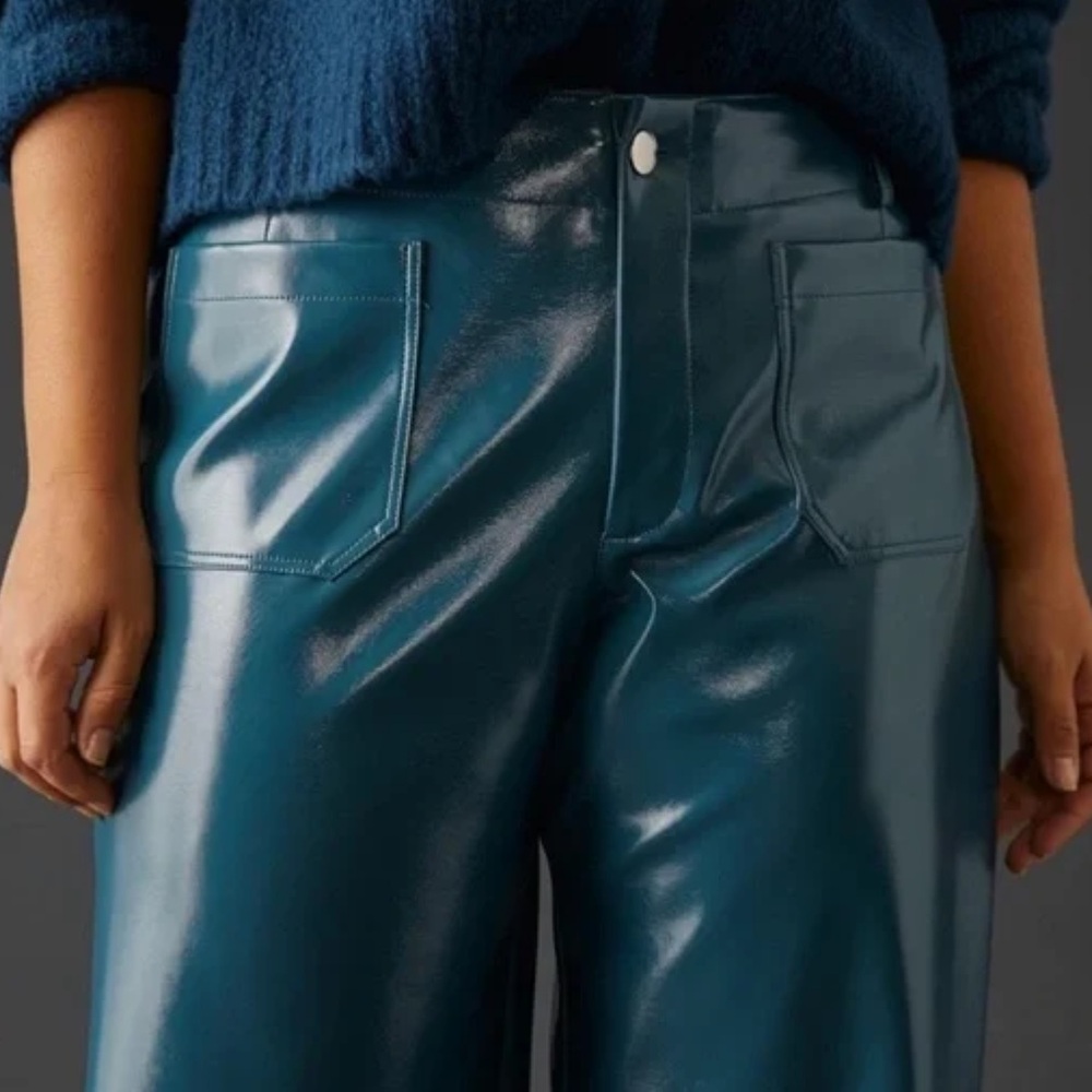 Maeve Blue Leather Wide Leg Pants